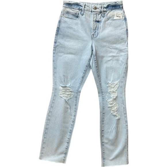 Good American Good Classic Indigo 120 Raw Hem Distressed Jeans, size 2/26 - Picture 4 of 15